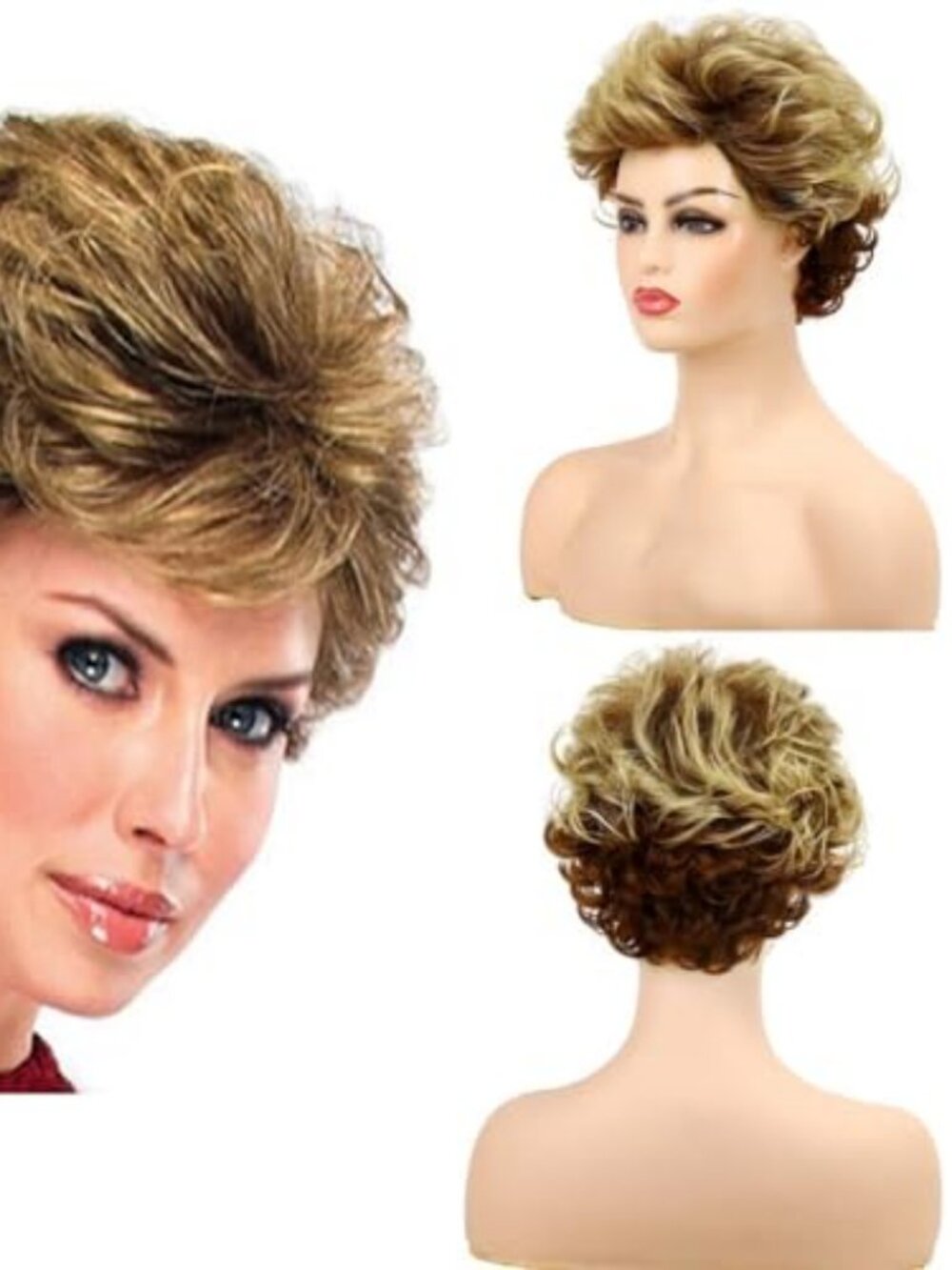 Short Fluffy Brown Wigs for Women Natural Looking Synthetic Curly Hair Wig
